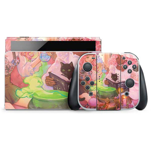 Pink Anime Witch Girls in Library with Cats by Ivy Dolamore Nintendo Skins